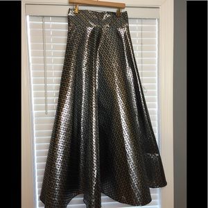 Long Black & Silver Metallic A-Line/Circle Skirt
